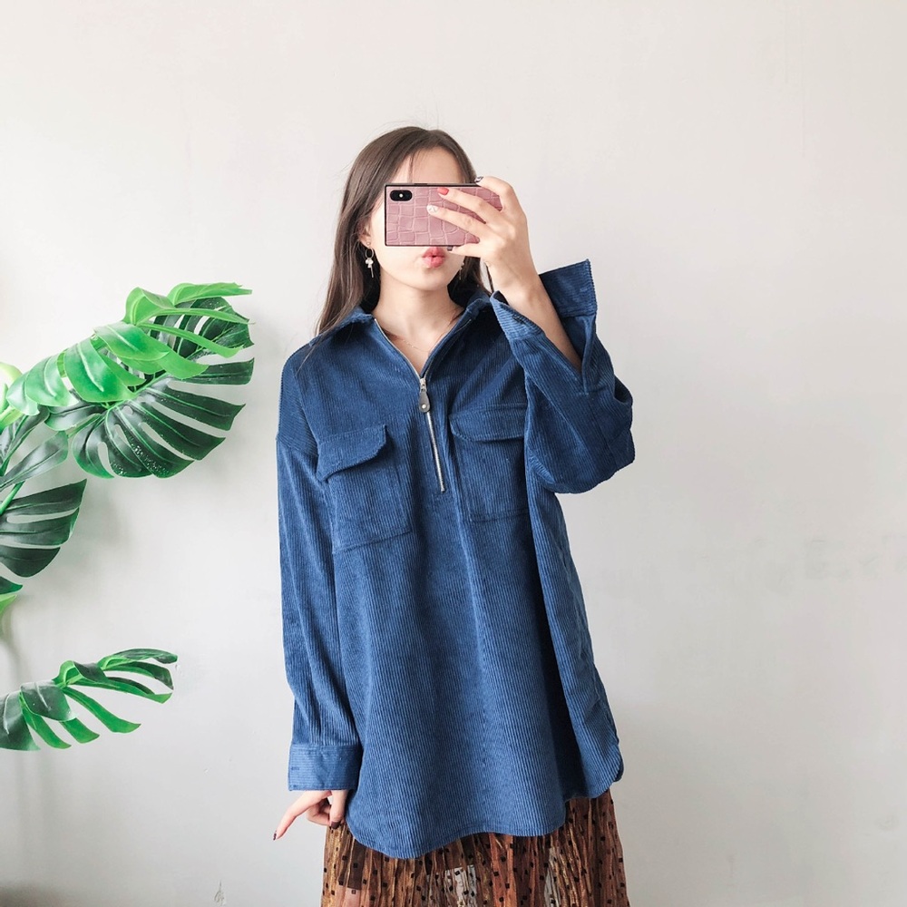 Snidel Blue Corduroy Skipper Dress Shirt